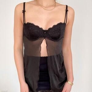 Vintage Roselle by La Vie en Rose Lace mesh babydoll top 1990s y2k Size Small